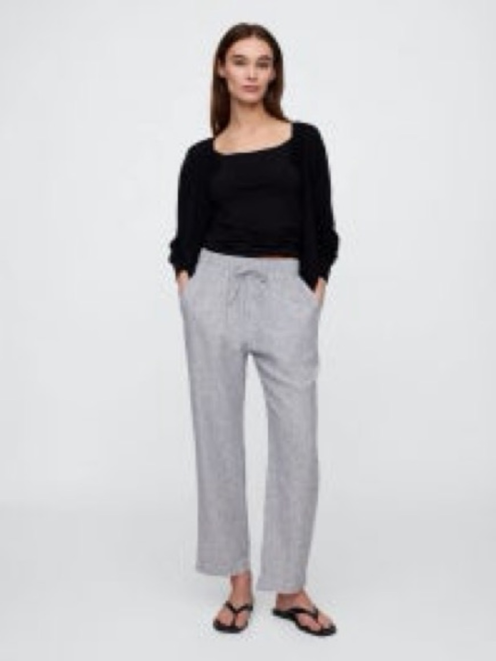 GAP Mid- rise linen blend stripe easy pants